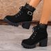 Winter Women's Lace-Up High Heeled Ankle Boots British Style Plus Size Chunky Heel Platform Lace Trim Size 43_vogvips.com