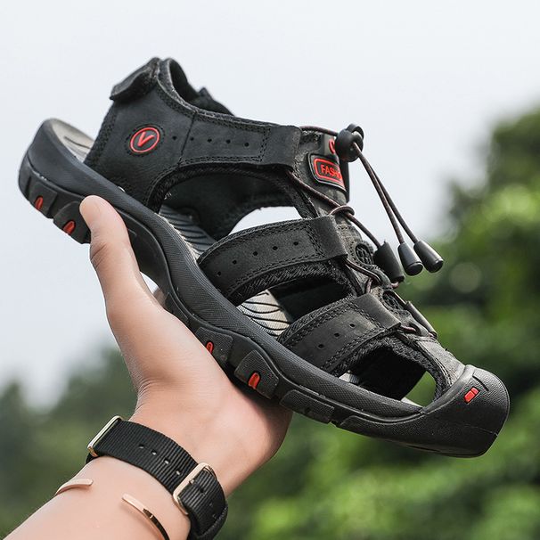 Summer Large-Dock Layered Cowhide Casual Shoes Breathable, Non-Slip, Quick-Dry Outdoor Beach Sandals For Men_vogvips.com
