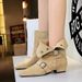 8628-1 Western-style Short With A Retro Square Toe, Belt Buckle, Chunky Heel, Suede, Foldable, Dual-use, Thin Single_vogvips.com