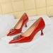 1961-K61 Style Banquet Fashionable Patent Leather Shallow Mouth Pointed Metal Rhinestone Buckle Single Shoes Women's_vogvips.com
