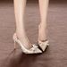 Elegant Satin Bowknot Closed-Toe Sanda For Women Summer Fashionable High-End Pointed Toe Back Strap Thin Heel High_vogvips.com