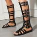 Gladiator Sandals 2025 Summer Ladies Top Knee High Boots Roman Bandage Women Fashion Zip Flat Sandal Big Size_vogvips.com