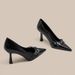 French-style Pointed-toe Women's Shoes, 2026 New Model, With Belt Buckle, Black, Sexy, Elegant, Shallow-cut, Thin-heeled_vogvips.com