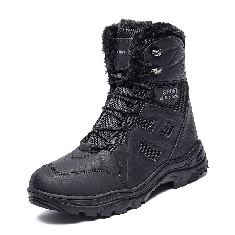 Men's Casual Winter Snow Boots With Thick Fleece Lining, Slip-Resistant Rubber Sole, Side Zipper For Easy Wear, Brown/Black, Sizes 39-46_vogvips.com