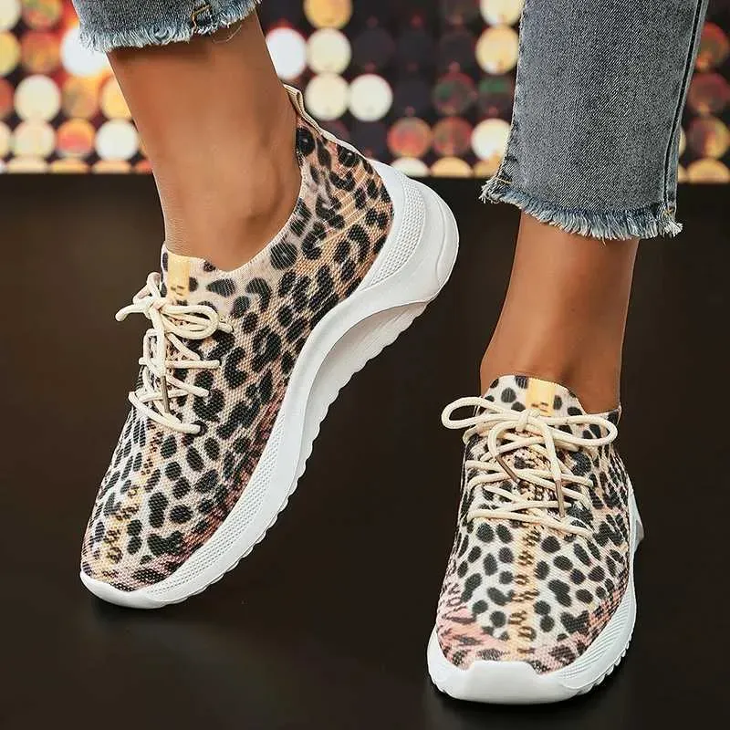 Fi Leopard Knitted Autumn Slide Walking Womens Lightweight Casual Sports Shoes Plus Size M241029_vogvips.com