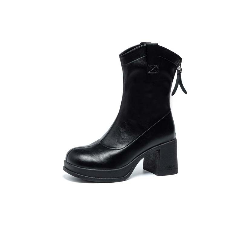 Height Increasing Women's Series New Thick Feminine Bottom Elegant Slim High Heel Mid Calf Boots_vogvips.com
