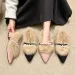 Women Dress Shoes:Fleece Winter Evening Party Wear Pointed Toe Veet Gentle Style High Heel Fashion Comfort Black/Pink_vogvips.com