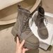 Knitted Martin For Women High Heels 2022 Autumn Winter New Thick Sole Chunky Heel Short Korean Style Lace-up Slim_vogvips.com