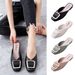 2025 Flat Retro Sandals Fashion Spring And Summer Solid Color Round Toe Non Slip Casual Simple Metal Women Shoes_vogvips.com