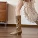 Genuine Leather Patchwork Lace French High Heel Long Fashion For Women 2025 New Pointed Sweet Slouch Boots Trendy_vogvips.com