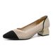 Breathable Knit Peep-Toe Chunky Heel Slip-On Shoes – Lightweight & Comfortable For Women (Plain Beige Black / Lace Beige Black)_vogvips.com