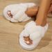 Fashion Cross Strap Fluffy Slippers Women Winter Home Open Toed Plush Fur Slippers Woman Flat Heel Keep Warm Cotton Slid_vogvips.com