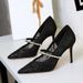 Women's Shoes Mesh Rhinestone Pearl Strappy High Heels Pointed Toe Low Cut Dress/Wedding Shoes Elegant Women's Shoes_vogvips.com