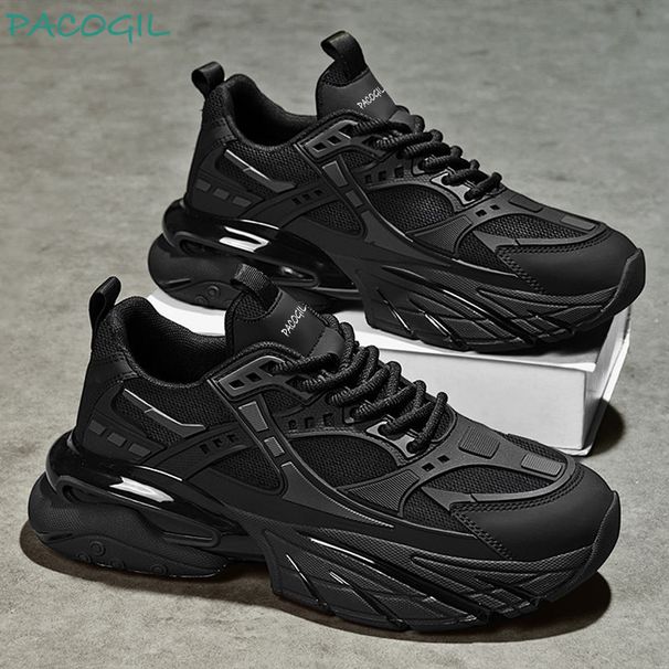 Men's Black Casual Sports Running Shoes Spring New Arrival Chunky Design Thick Sole Versatile Height Increasing_vogvips.com