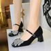 Coarse Heel Suede, Light Mouth Square Head Shining Rhinestone Buckle With Mary Jane Single Shoes Women_vogvips.com