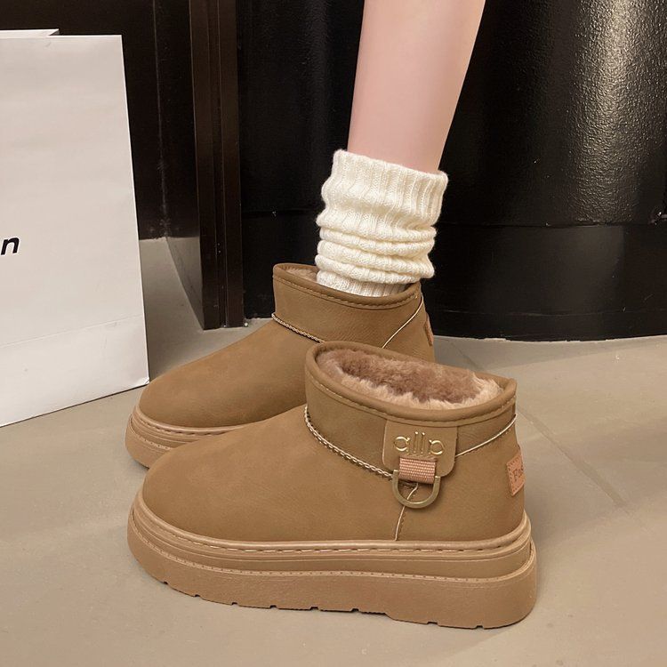 Women's Shoes New Comfortable Retro Thick Soled Short Snow Boots For Women, Fleece Lined Warm Slip On, Northeastern Style Cotton Shoes_vogvips.com