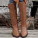 Winter New And Women's Boots, Large Size, Chunky Heel, Square Buckle, Zipper, Long_vogvips.com