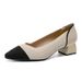 Breathable Knit Peep-Toe Chunky Heel Slip-On Shoes – Lightweight & Comfortable For Women (Plain Beige Black / Lace Beige Black)_vogvips.com