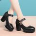 Women's Low-Heel Work Shoes – Slip-Resistant Rubber Sole & Adjustable Strap For Office/Stage (Black, 35-40, Breathable Lining)_vogvips.com
