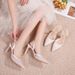 Cross-border In-stock Plus-size Bridal Wedding Shoes, Pointed-toe Backless Mesh Sandals, Heart-shaped Petal High-heeled_vogvips.com
