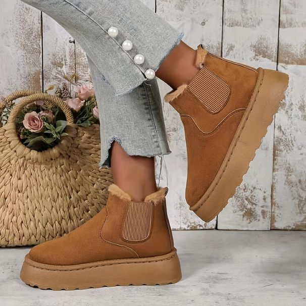 Women's Winter Snow Boots With Thick Sole, Soft Fleece Lining, Round Toe Slip-On Design For Comfort And Warmth In Cold Weather_vogvips.com