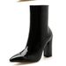 Fashion Silver Patent Leather Women Ankle Boots Pointed Toe Square High Heels Shoes Chelsea Botas De Mujer_vogvips.com