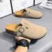 Crestar Fashion Clogs Slippers For Women Classic Suede Men Mules Cork Footbed Leather Potato Shoes With Arch Support_vogvips.com