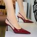 A European And American Style Pointed Toe Hollow Rhinestone Back Strap Single Shoes Thin Heel Women Shallow Mouth_vogvips.com