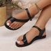 New Summer Fashion Solid Color Low-heeled Roman Sandals Comfortable PU Beach Shoes Women's Luxury Round Toe Flip-flops_vogvips.com