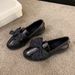 Women's Plus Size Bow Loafers Spring Style Slip-On Leather Shoes British Design Single Shoe_vogvips.com