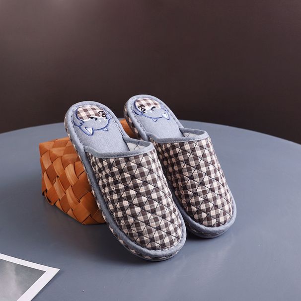 Baotou Three-Layer Thickened Rubber Sole Fabric Slippers Plaid Cartoon Home Indoor Wooden Floor Slippers Sealed Winter_vogvips.com