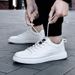 Men's White Seasonal Fashion Single Simple And Versatile Small Leather Thick Soled Casual Board Shoes, Trendy Shoes_vogvips.com