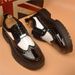 Euro Step Men's British Style Brogue Thick Sole Shiny High-End Casual Genuine Lace-Up Fashion Versatile Leather Shoes_vogvips.com