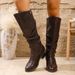 Women's Retro Cross Strap Buckle Mid Heel Riding Boots Fleece Lined High Top Plus Size Autumn New Style_vogvips.com