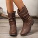 Women's Western Cowboy Boots With Belt Buckle Detail Chunky Heel Mid-Calf Stacked Boots Vintage Fashion Boots Stylish Mid Calf Chunky Heel_vogvips.com