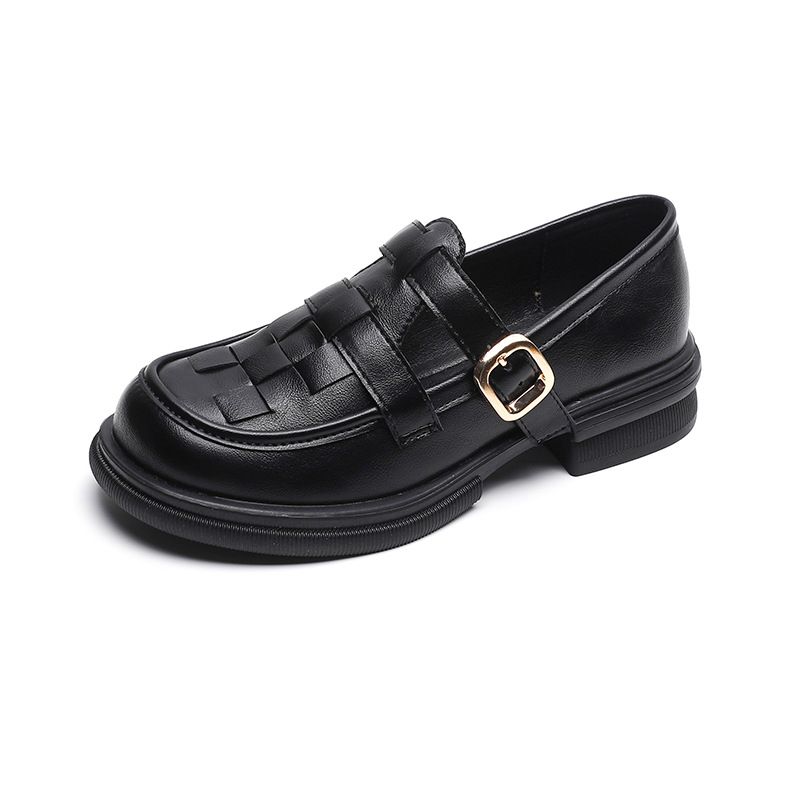 Platform Loafers Women's Retro British Style Black Small Leather Shoes Thick Heel Soft Sole Single Shoes Women_vogvips.com