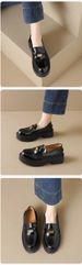 Thick-soled Gold Coin Loafers Women's British Style Black Small Leather Shoes Shallow Mouth Round Head Single Shoes Women_vogvips.com