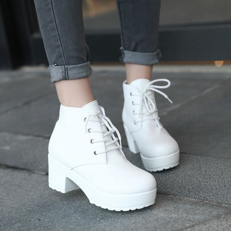 2026 Spring And Autumn New Thick-Soled Waterproof Platform Ankle With Cross-Straps, High-Heeled Martin Boots, Large Size_vogvips.com