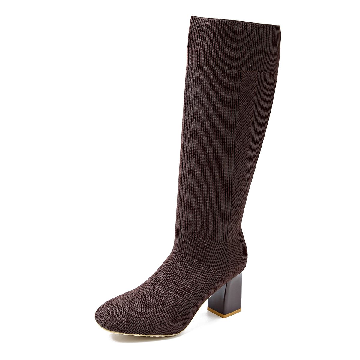 Winter Women's Flyknit High Heeled Fashion Boots New Plus Size Chunky Heel Slimming Breathable Elastic Slim Fit Shoes_vogvips.com