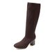 Winter Women's Flyknit High Heeled Fashion Boots New Plus Size Chunky Heel Slimming Breathable Elastic Slim Fit Shoes_vogvips.com