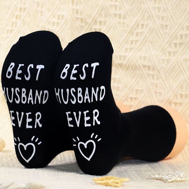 Mid-tube cotton socks sole letter non-slip adhesive floor socks the best husband creative socks_vogvips.com