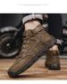 Large Size Men's Leather Boots, Men's Fashion Hand-stitched Ankle Boots Flat-bottomed Lace-up Casual Shoes_vogvips.com