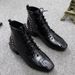 European Station Women's Shoes 2024 Autumn And Winter New And Bare Boots Lace-up Patent Leather Boots Women's Thick Heel Flat British Martin Boots_vogvips.com