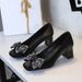 Women's Shoes Elegant Banquet Square Toe Mid Heel Satin Rhinestone Bow Low Mouth Chunky Heel Shoes For Women_vogvips.com