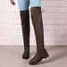 Women's Knee-High Stretch Boots - Soft Suede & Cozy Fleece Lining - Round Toe Flat Heel - Black/Gray/Brown - Sizes 35-43_vogvips.com