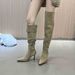 Women's Stretch Suede High Heel Over The Knee Boots - Pointed Toe Stiletto Booties For Fall Winter Spring French Style Stretch Boots, Ankle Boots_vogvips.com
