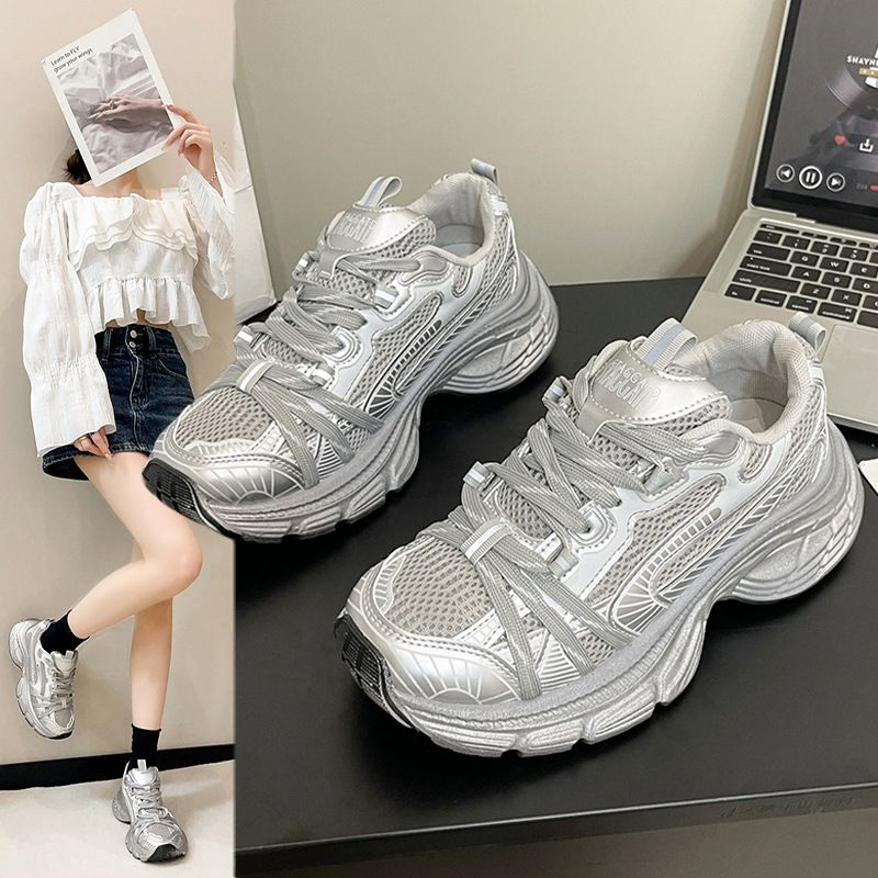 Paris Dad Women's Autumn New Style Mesh Breathable Lace Thick Bottom Sponge Cake Casual Trendy Sports Shoes_vogvips.com