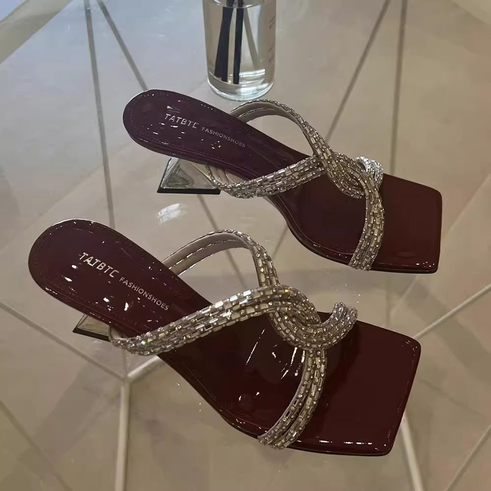 2026 Summer New Open-Toe For Women, Elegant Square-Toed Rhinestone Strap Chunky Heel High-Heeled Sandals_vogvips.com