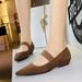 3683-11 Korean Version Simple And Versatile Low Sloping Heel, Shallow Mouth, Pointed Suede, Elastic Band, Flat Strap,_vogvips.com