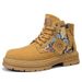 Men's Chunky Sole Side-Zip Ankle Boots - Classic British Style Leather Work Boots With Anti-Slip & Height Increase (Yellow, Khaki, Sand)_vogvips.com